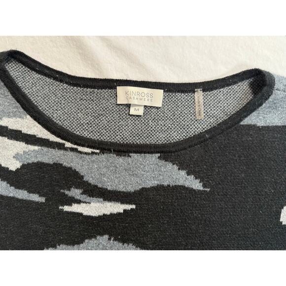 Kinross Cashmere Sweater‎ Womens Medium Boxy Black Gray White Pullover - Picture 4 of 9
